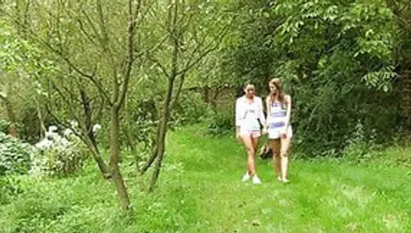 Young Lesbians Masturbate Outdoors And Dildo Fuck Themselves On A Bench
