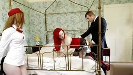 Gentleman With Huge Cock Fucks Hot Stewardesses With Red Hair