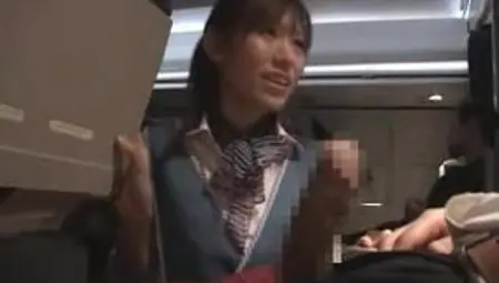 Stewardes Watching How Passenger Jerking Giving Handjob Blowjob On The Airplane