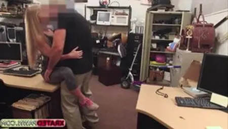 Tight Blonde Lady Gets Big Cash For Sex Inside Of The Pawn Shop Office By The Clerk