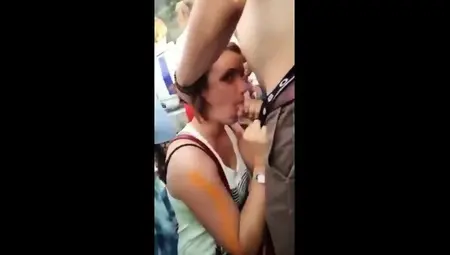 Giving DP Blowjob During A Festival