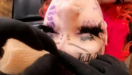 Pink Haired Woman With Tattoos And Large Melons Is Groaning During The Time That Getting Screwed From The Back