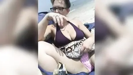 Whore Gets Super Moist Touching Her Hirsute Twat At The Public Beach