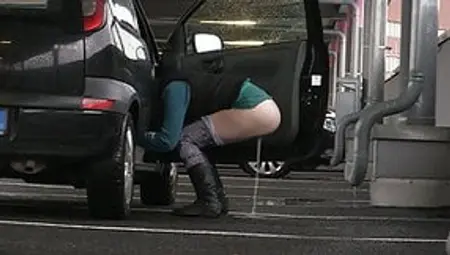 Desperate Girl Pisses In Car Park