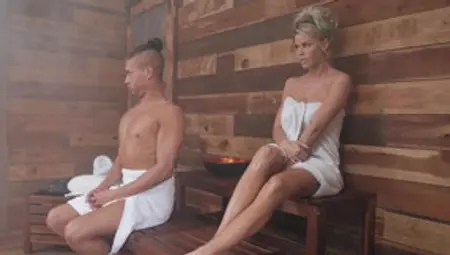 Horny Dude Stings A Busty Blonde In The Ass During Sauna Sessions