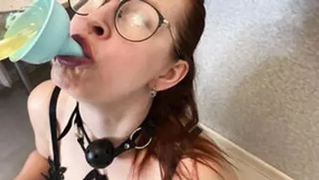 Sluts Is Poured Inside Her Mouth Through A Funnel With Her Own Piss