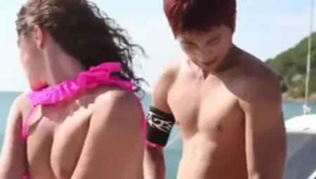 AMWF Malia Anni Russian Girl Curly Hair Big Natural Tits Sun Tan Yacht Sex Korean Guy