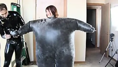 Huge Latex Suit Girl Inflation