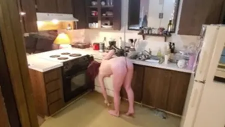 Slavegirl Cleans Kitchen In Chains And Anal Hook