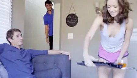 Adorable Girl Is Cheating On Her Boyfriend With His Nerdy-looking Stepbrother