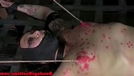 Waxplay Sub Flogged While Restrained