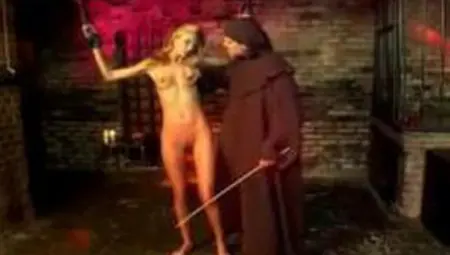 Blonde Girl With Tied Arms Hanging Getting Her Pussy Fucked Spnaked Tortured With Hotwax By Monk In The Dungeon