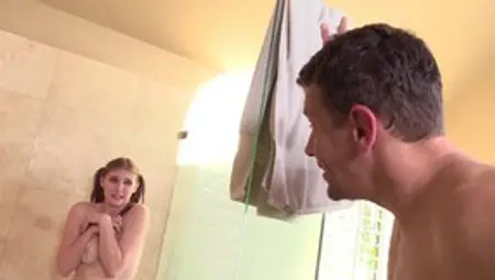 Rich Man Uses Babysitter's Mouth And Twat In The Shower
