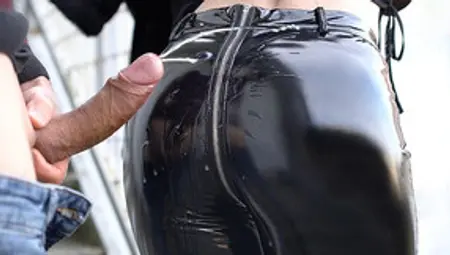 My Friend's Wife With Perfect Ass In Latex Pants Get Cum Covered