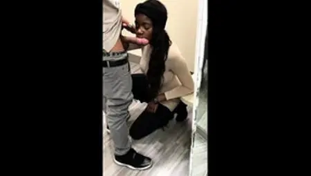 Striking Ebony Teen Blows A Black Cock In A Dressing Room