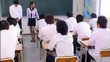 Japanese Teacher Degraded And Cum Covered By Her Students In Class