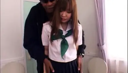 Petite Japanese Schoolgirl Has Two Guys Plowing Her Holes
