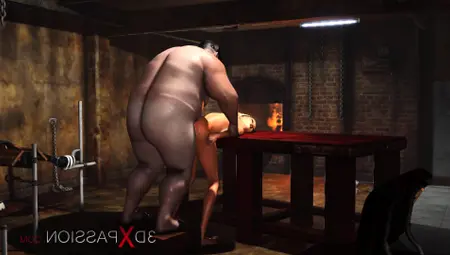 Hardcore In Basement. Fat Man Fucks Hard A Sexy Blonde Slave