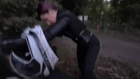 Biker Girl Has Some Trouble, I Offer Her A Ride & She Pays Me With An Outdoor Blowjob, She Swallow !