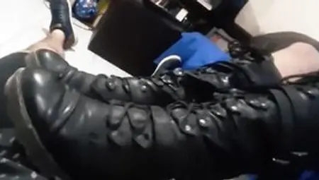 New Chick Inside Boots Talking To Sub & Resting Her Foot On Penis