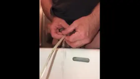 Pissing Through A Hollow Sound (clear Plastic Straw) - Sounding Pee Hole Play, Pissing Into The Sink