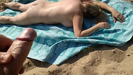 Big Dick Guy Jerks Cock Near Sunbathing Nude Beach Girl