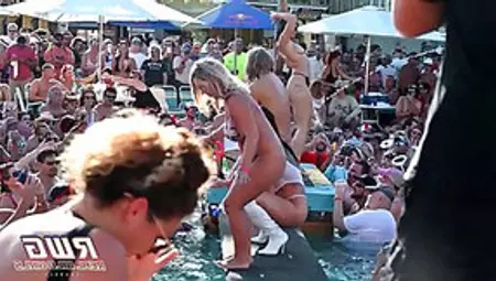 Naughty Ladies Are Posing In Tiny Panties In Front Of Many Men, During A Festival