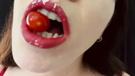 ASMR Sensually Eating Cherry Tomatoes Sexy Mouth Close Up Fetish By Pretty MILF Jemma Luv