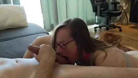 Hot Wife In Glasses Sucks Big Cock And Licks Balls