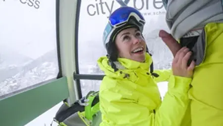 4K Public Cumshot On Mouth In Ski Lift Part 2