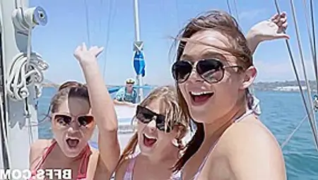 Dirty Minded Babes Are Having Tons Of Fun On A Yacht, And Sucking Their Best Friends Cock