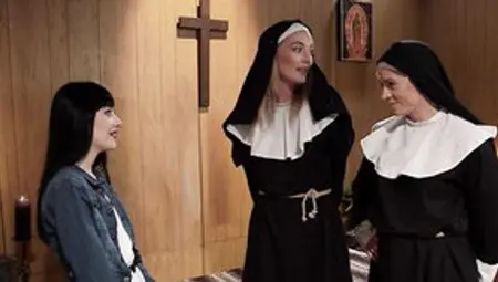 Two Sisters Anal Punished Nun In Some Hardcore Lesbian Anal Rimming And Pussy Licking