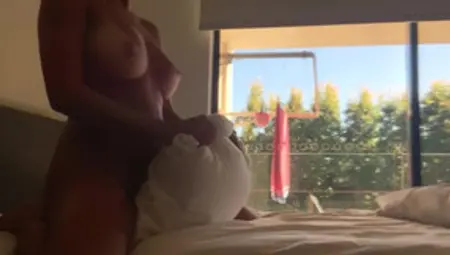 Naughty Teen Fucks Pillow And Cums In Front Of Window For Neighbours To See