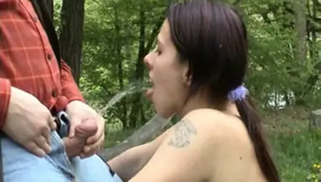 Brunette Bitch Lets Her BF Piss On Her Tits In Outdoor Fetish Scene