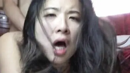 Skinny Asian Chick Takes A Pounding After Gagging On A Huge White Cock