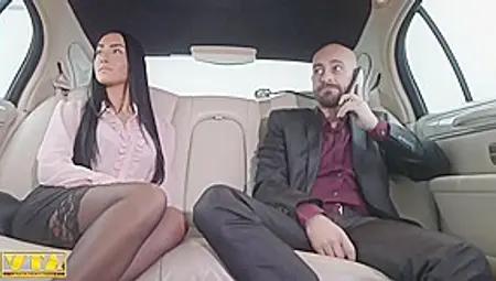 Ravishing Brunette In Erotic, Black Stockings, Anna Rose Got Hammered In The Back Of A Limo