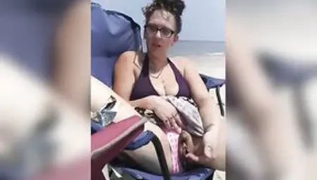 Wench Gets Super Moist Touching Her Hirsute Vagina At The Public Beach