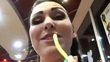 Girl With Long Nails Have A Nice Work In Mc Donald,s