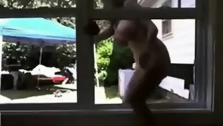 Busty Big Tit Babe Fucks Her Pussy In Front Of Window