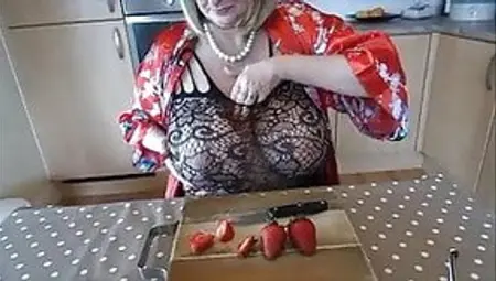 Eating Strawberries In My New BODYSTOCKING