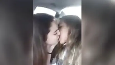 Sweet Kissing Lesbians In Car