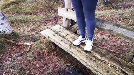 Naked Slapping On A Bench In Winter