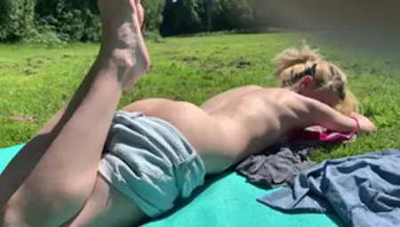 Nude Outdoor Sunbathe Cute Blonde Smiles