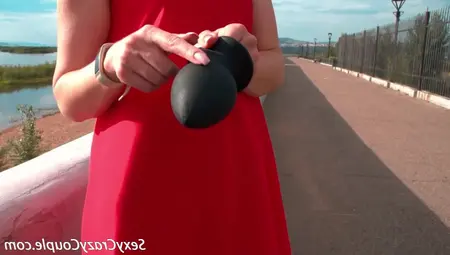 Tiffany Walk On Promenade With Gigantic Anal Plug Inside Her
