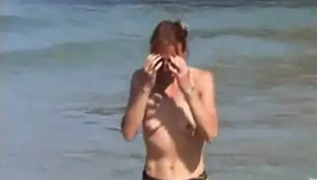 Wife Topless On Beach With Small Empty Saggy Tits