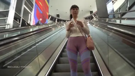 See-Through Stretch Pants And Sheer T-shirt In Public