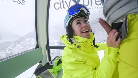 4K Public Cumshot On Mouth In Ski Lift Part 2