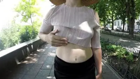 Outdoors Pee Compilation - Women Walks Without Bra, Flashes Her Melons On