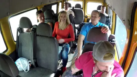 Blonde Helps The Rugby Team Practice By Gangbang In Minibus