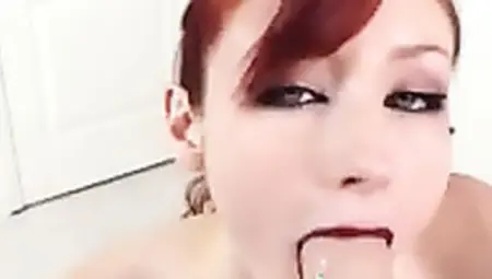 Hot Redhead With Lipstick Sucking A Cock Deep